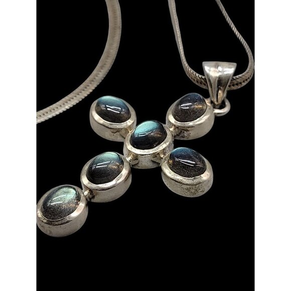 DOUG PAULUS Sterling & Labordite Cross Pendant 24" Italy Chain DP925 India - Picture 7 of 16